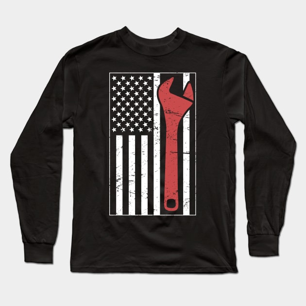 American Flag & Wrench Long Sleeve T-Shirt by MeatMan